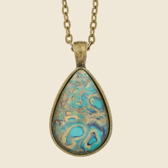 Oval Fluid Art Pendant & Necklace - Picture 1 of 1